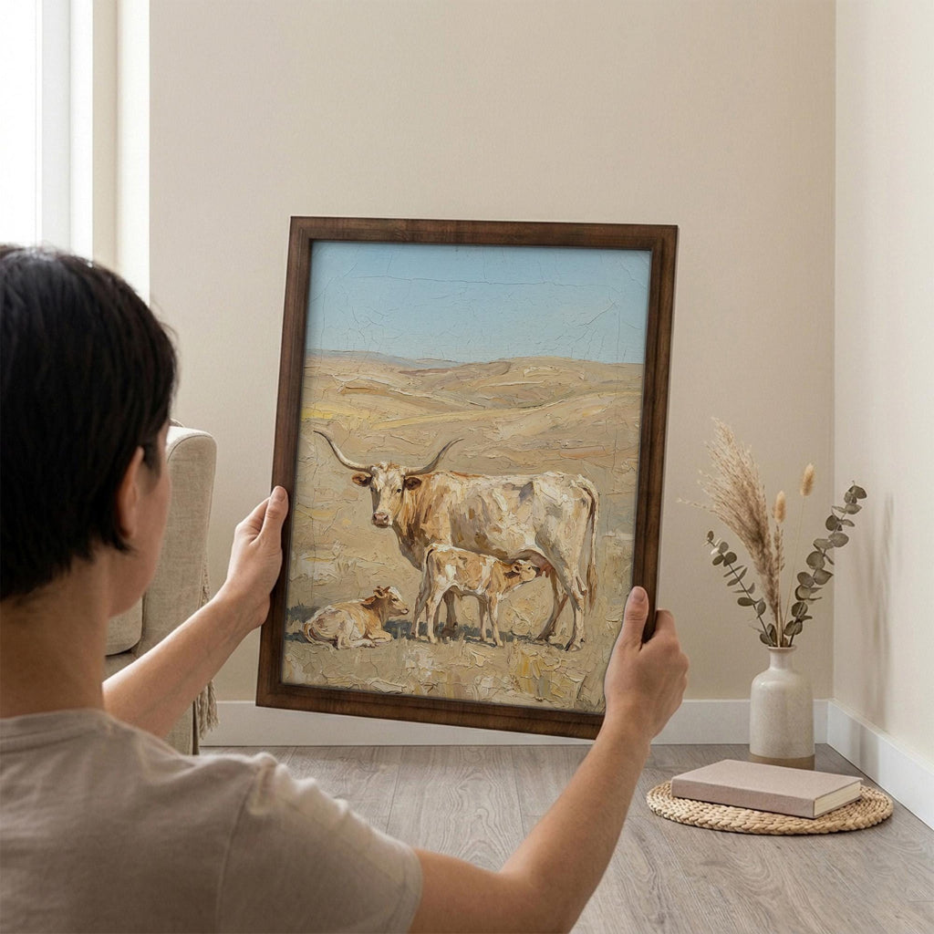 Longhorn Wall Art, Wood Picture Frame, Country Cow Decor, 3D Layered Wood Sign, Western Canvas Print, Farmhouse Gift, Rustic Home Decor