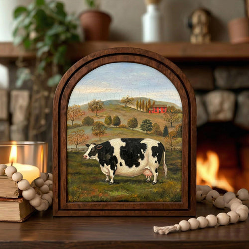 Arched Cow Frame, Country Farmhouse Decor, Wooden Cow Art, Rustic Wood Frame, Canvas Farm Art, 3D Layered Frame, Cow Lover Gift Wall Decor