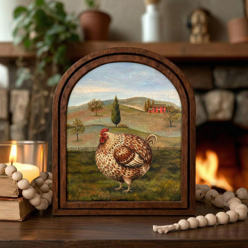 Arched Chicken Frame, Country Farmhouse Decor, Wooden Hen Art, Rustic Wood Frame, Canvas Farm Art, 3D Layered Frame, Wall Hanging Art Decor
