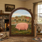 Arched Pig Frame, Country Farmhouse Decor, Wooden Pig Art, Rustic Wood Frame, Canvas Farm Art, 3D Layered Frame, Pig Lover Gift Wall Decor