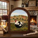 Arched Rooster Frame, Country Farmhouse Decor, Wooden Rooster Art, Rustic Wood Frame, Canvas Farm Art, 3D Layered Frame, Wall Hanging Art