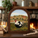 Arched Rooster Frame, Country Farmhouse Decor, Wooden Rooster Art, Rustic Wood Frame, Canvas Farm Art, 3D Layered Frame, Wall Hanging Art