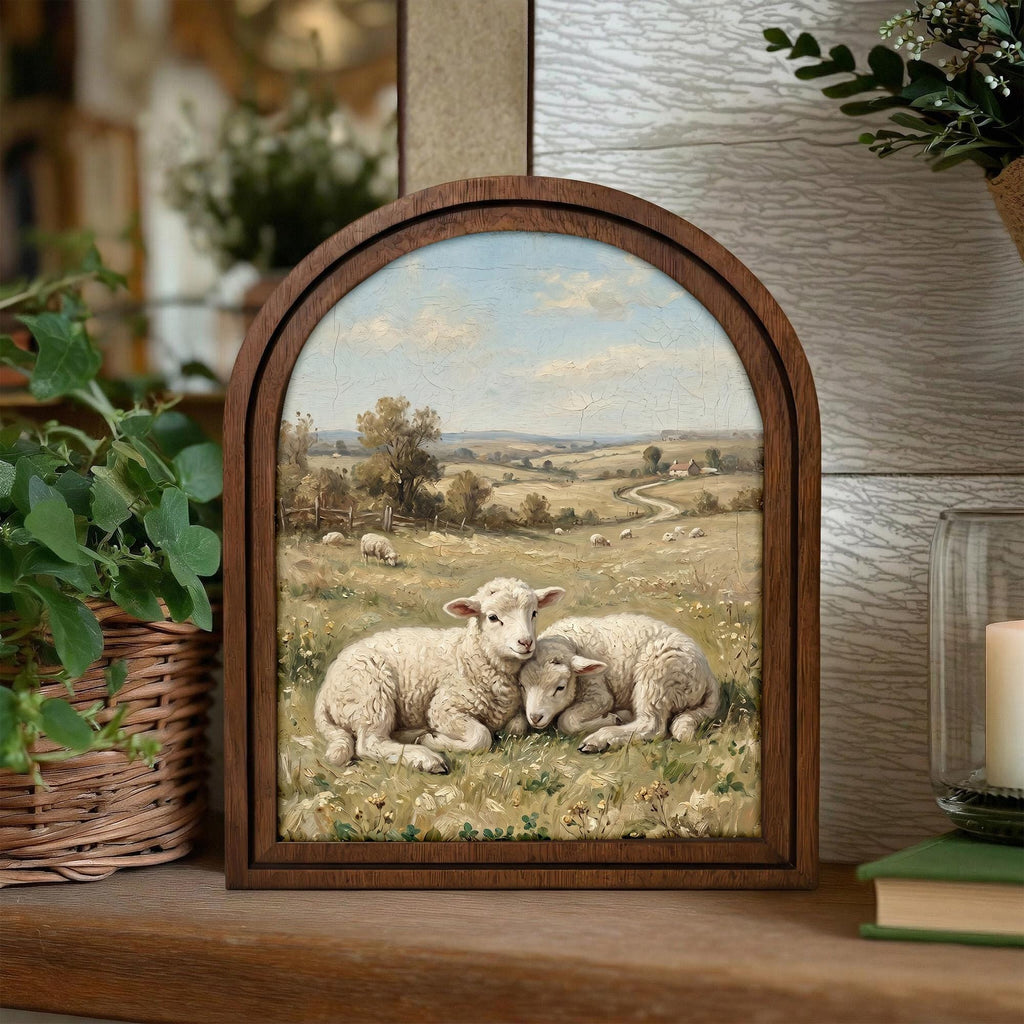 Arched Lamb Frame, Country Farmhouse Decor, Wooden Sheep Art, Rustic Wood Frame, Canvas Farm Art, 3D Layered Frame, Sheep Lover Gift Decor