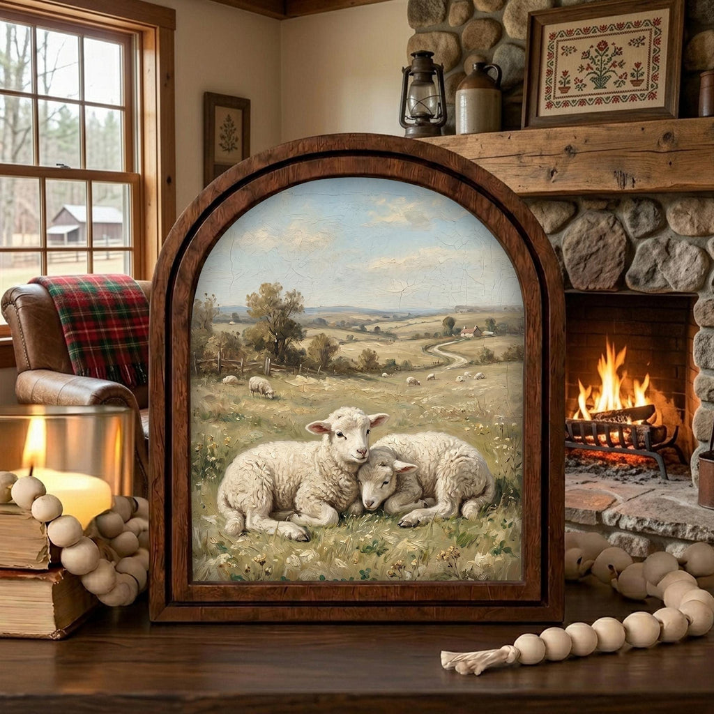 Arched Lamb Frame, Country Farmhouse Decor, Wooden Sheep Art, Rustic Wood Frame, Canvas Farm Art, 3D Layered Frame, Sheep Lover Gift Decor