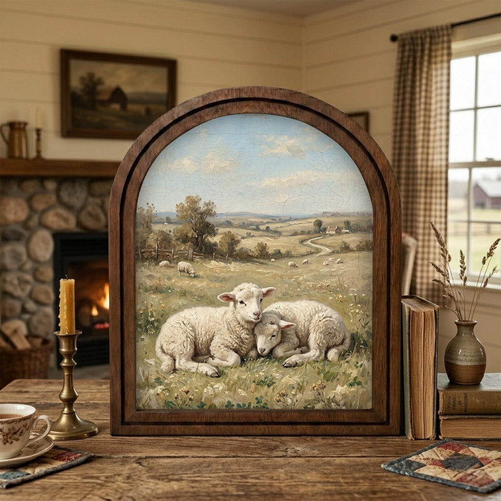 Arched Lamb Frame, Country Farmhouse Decor, Wooden Sheep Art, Rustic Wood Frame, Canvas Farm Art, 3D Layered Frame, Sheep Lover Gift Decor