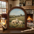 Arched Lamb Frame, Country Farmhouse Decor, Wooden Sheep Art, Rustic Wood Frame, Canvas Farm Art, 3D Layered Frame, Sheep Lover Gift Decor