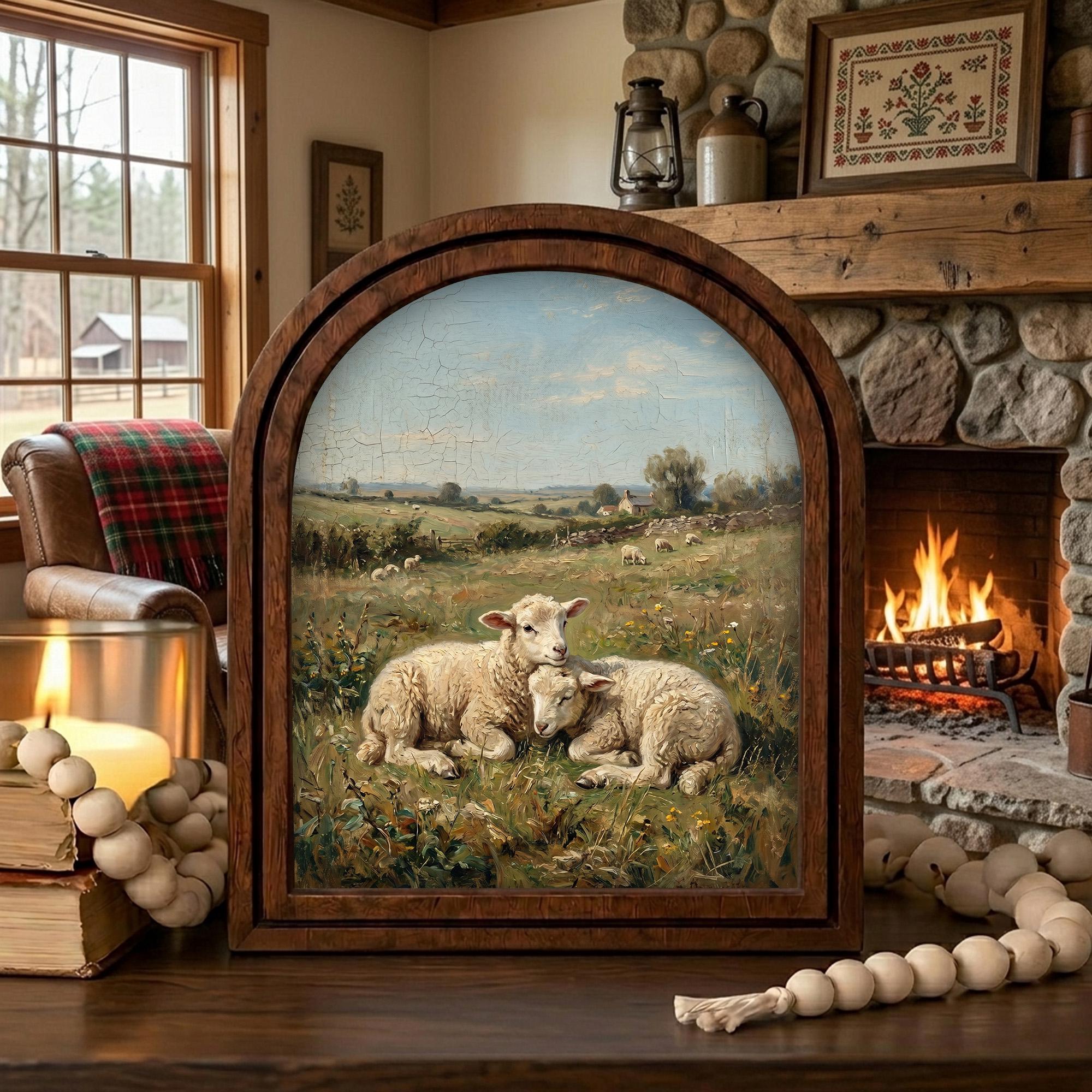 Arched Lamb Frame, Country Farmhouse Decor, Wooden Sheep Art, Rustic Wood Frame, Canvas Farm Art, 3D Layered Frame, Sheep Lover Gift Decor