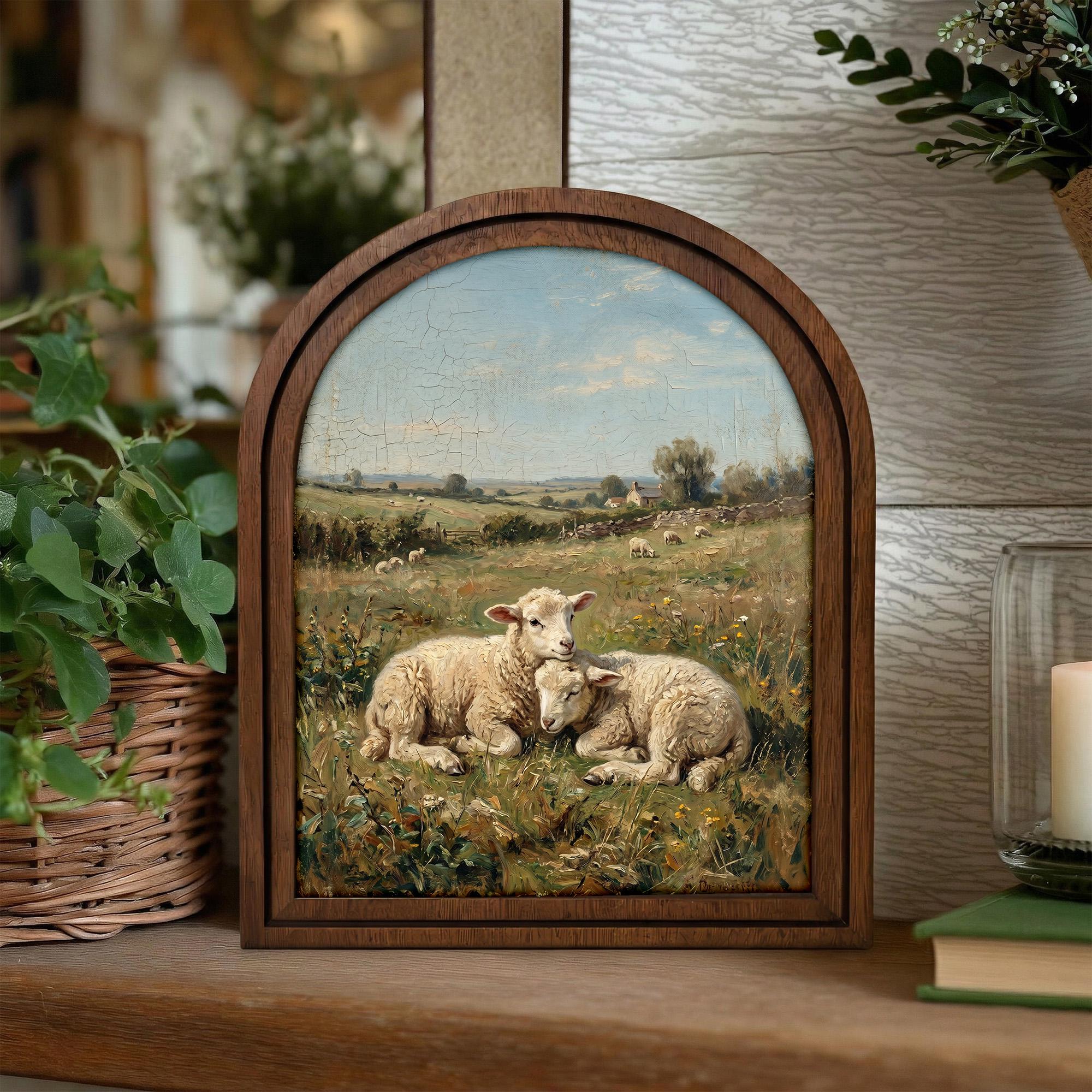 Arched Lamb Frame, Country Farmhouse Decor, Wooden Sheep Art, Rustic Wood Frame, Canvas Farm Art, 3D Layered Frame, Sheep Lover Gift Decor