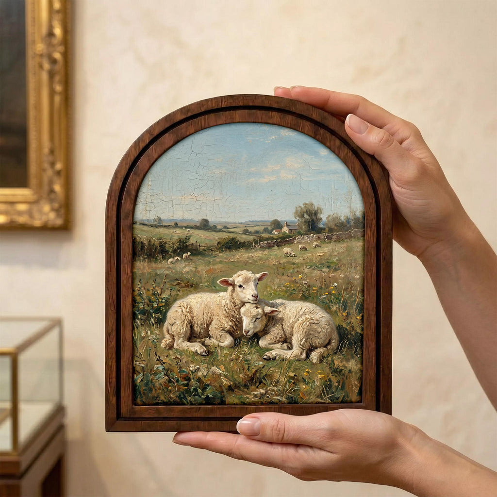 Arched Lamb Frame, Country Farmhouse Decor, Wooden Sheep Art, Rustic Wood Frame, Canvas Farm Art, 3D Layered Frame, Sheep Lover Gift Decor