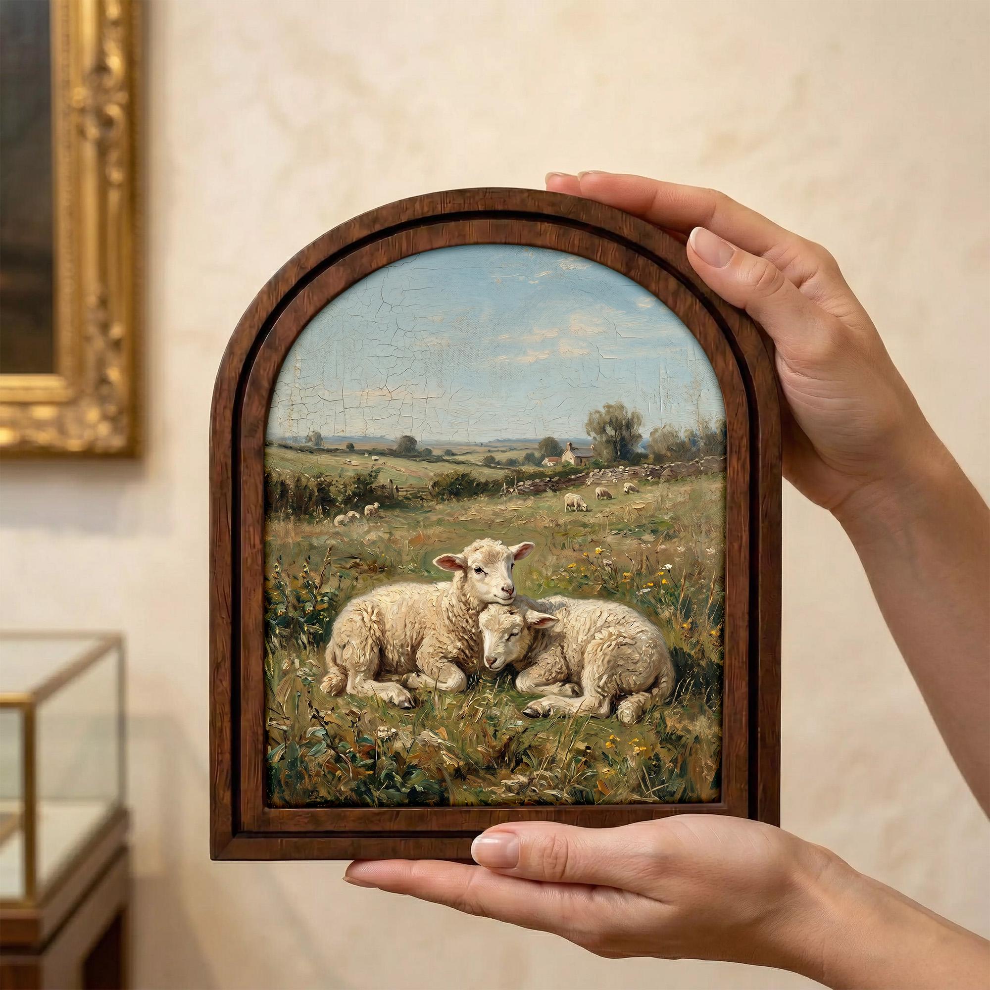 Arched Lamb Frame, Country Farmhouse Decor, Wooden Sheep Art, Rustic Wood Frame, Canvas Farm Art, 3D Layered Frame, Sheep Lover Gift Decor