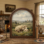 Arched Sheep Frame, Country Farmhouse Decor, Wooden Lamb Art, Rustic Wood Frame, Canvas Farm Art, 3D Layered Frame, Sheep Lover Gift Decor