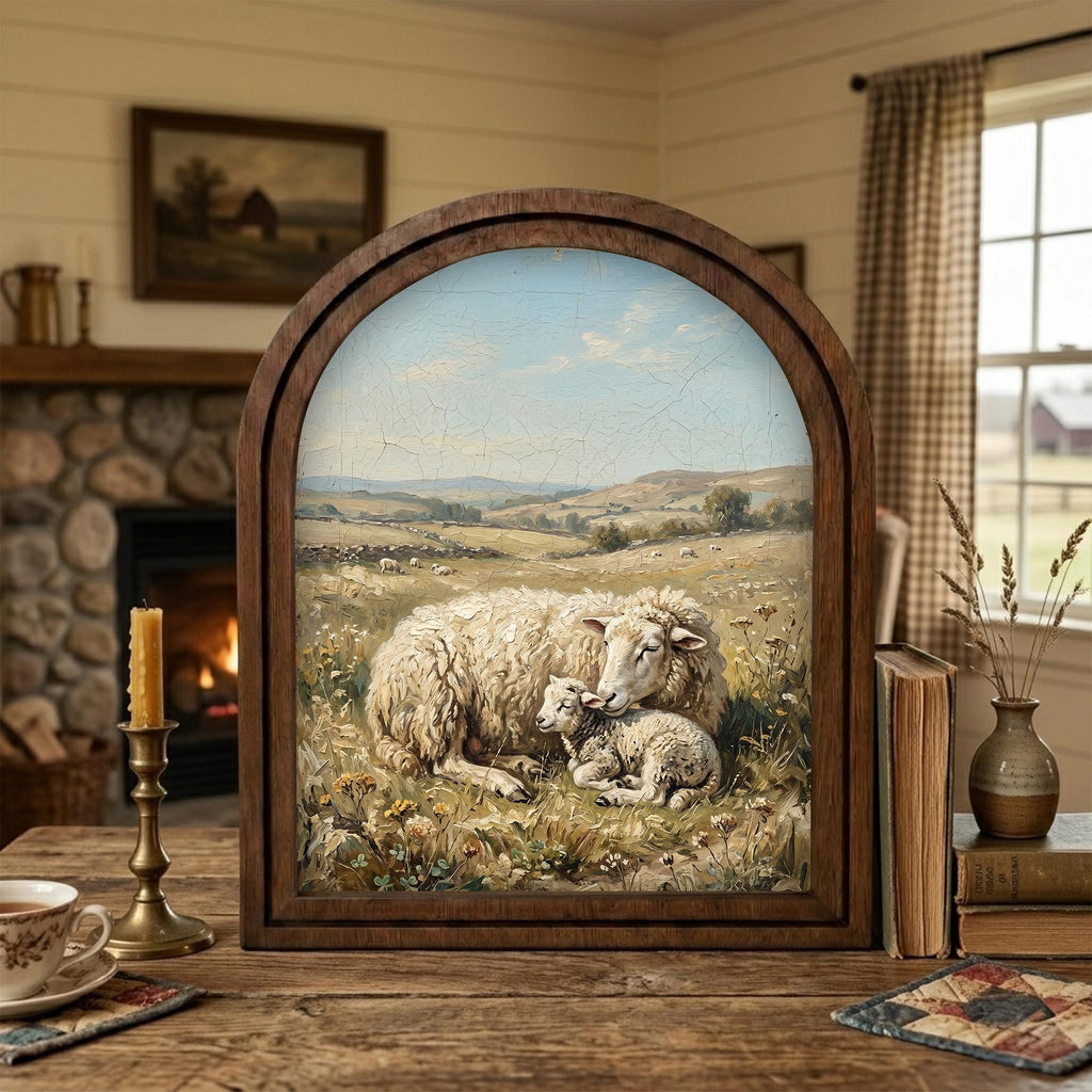 Arched Sheep Frame, Country Farmhouse Decor, Wooden Lamb Art, Rustic Wood Frame, Canvas Farm Art, 3D Layered Frame, Sheep Lover Gift Decor