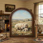Arched Sheep Frame, Country Farmhouse Decor, Wooden Lamb Art, Rustic Wood Frame, Canvas Farm Art, 3D Layered Frame, Sheep Lover Gift Decor