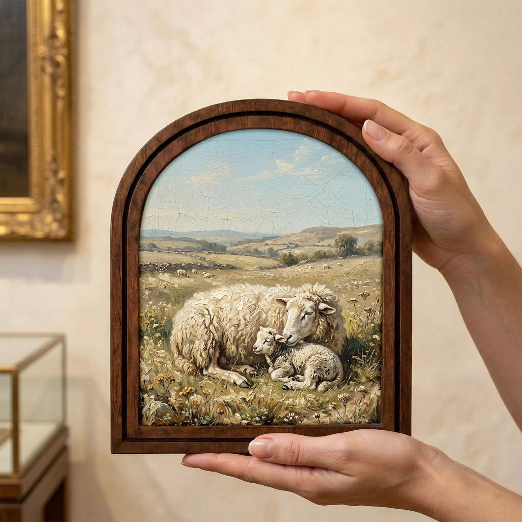 Arched Sheep Frame, Country Farmhouse Decor, Wooden Lamb Art, Rustic Wood Frame, Canvas Farm Art, 3D Layered Frame, Sheep Lover Gift Decor