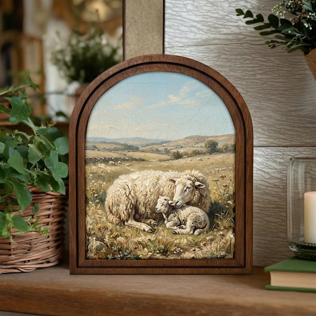 Arched Sheep Frame, Country Farmhouse Decor, Wooden Lamb Art, Rustic Wood Frame, Canvas Farm Art, 3D Layered Frame, Sheep Lover Gift Decor