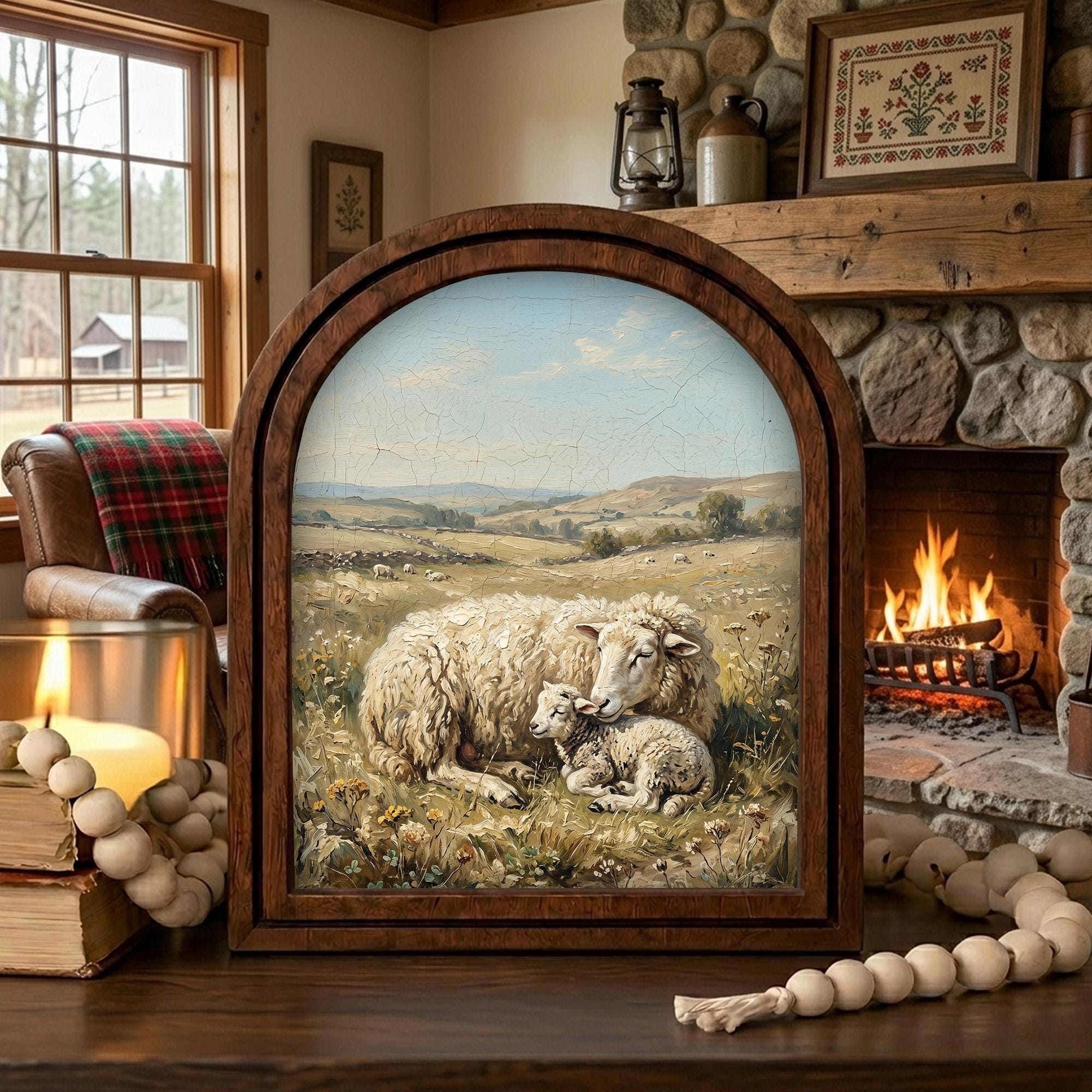 Arched Sheep Frame, Country Farmhouse Decor, Wooden Lamb Art, Rustic Wood Frame, Canvas Farm Art, 3D Layered Frame, Sheep Lover Gift Decor