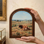 Arched Longhorn Frame, Country Farmhouse Decor, Wooden Cow Art, Rustic Wood Frame, Canvas Farm Art, 3D Layered Frame, Cow Lover Gift Decor