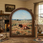 Arched Longhorn Frame, Country Farmhouse Decor, Wooden Cow Art, Rustic Wood Frame, Canvas Farm Art, 3D Layered Frame, Cow Lover Gift Decor