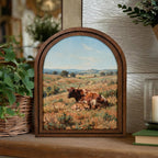Arched Longhorn Frame, Country Farmhouse Decor, Wooden Cow Art, Rustic Wood Frame, Canvas Farm Art, 3D Layered Frame, Cow Lover Gift Decor