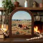 Arched Longhorn Frame, Country Farmhouse Decor, Wooden Cow Art, Rustic Wood Frame, Canvas Farm Art, 3D Layered Frame, Cow Lover Gift Decor