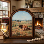 Arched Longhorn Frame, Country Farmhouse Decor, Wooden Cow Art, Rustic Wood Frame, Canvas Farm Art, 3D Layered Frame, Cow Lover Gift Decor
