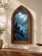 Dark Fantasy Castle Gothic Arch Wall Art, Dragon Kingdom Window Decor, Moody Medieval Fantasy Castle Artwork