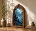 Dark Fantasy Castle Gothic Arch Wall Art, Dragon Kingdom Window Decor, Moody Medieval Fantasy Castle Artwork