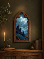 Dark Fantasy Castle Gothic Arch Wall Art, Dragon Kingdom Window Decor, Moody Medieval Fantasy Castle Artwork