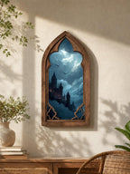 Dark Fantasy Castle Gothic Arch Wall Art, Dragon Kingdom Window Decor, Moody Medieval Fantasy Castle Artwork