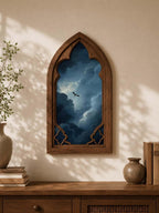 Storm Dragon Gothic Arch Wall Art, Dark Fantasy Sky Window Decor, Moody Dragon Cloudscape Artwork, Gothic Home Decor