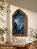 Storm Dragon Gothic Arch Wall Art, Dark Fantasy Sky Window Decor, Moody Dragon Cloudscape Artwork, Gothic Home Decor