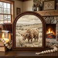 Arched Highland Cow Frame, Country Farmhouse Decor, Wooden Cattle Art, Rustic Wood Frame, Canvas Farm Art, 3D Layered Frame, Cow Lover Gift