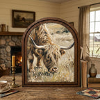 Arched Highland Cow Frame, Country Farmhouse Decor, Wooden Cattle Art, Rustic Wood Frame, Canvas Farm Art, 3D Layered Frame, Cow Lover Gift