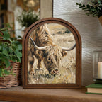 Arched Highland Cow Frame, Country Farmhouse Decor, Wooden Cattle Art, Rustic Wood Frame, Canvas Farm Art, 3D Layered Frame, Cow Lover Gift