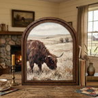 Arched Highland Cow Frame, Country Farmhouse Decor, Wooden Cattle Art, Rustic Wood Frame, Canvas Farm Art, 3D Layered Frame, Cow Lover Gift