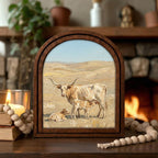 Arched Longhorn Frame, Country Farmhouse Decor, Wooden Cow Art, Rustic Wood Frame, Canvas Farm Art, 3D Layered Frame, Cow Lover Gift Decor