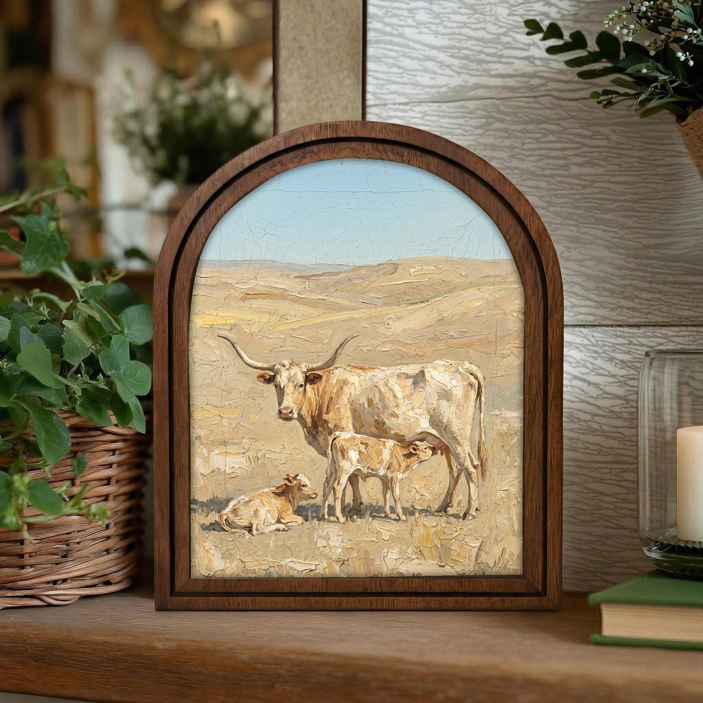 Arched Longhorn Frame, Country Farmhouse Decor, Wooden Cow Art, Rustic Wood Frame, Canvas Farm Art, 3D Layered Frame, Cow Lover Gift Decor