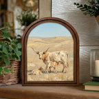 Arched Longhorn Frame, Country Farmhouse Decor, Wooden Cow Art, Rustic Wood Frame, Canvas Farm Art, 3D Layered Frame, Cow Lover Gift Decor