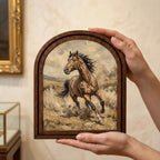 Arched Brown Horse Frame, Country Farmhouse Decor, Running Horse Art, Rustic Wood Frame, Canvas Farm Art, 3D Layered Frame, Horse Lover Gift