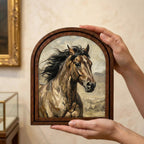 Arched Brown Horse Frame, Country Farmhouse Decor, Wooden Horse Art, Rustic Wood Frame, Canvas Farm Art, 3D Layered Frame, Horse Lover Gift