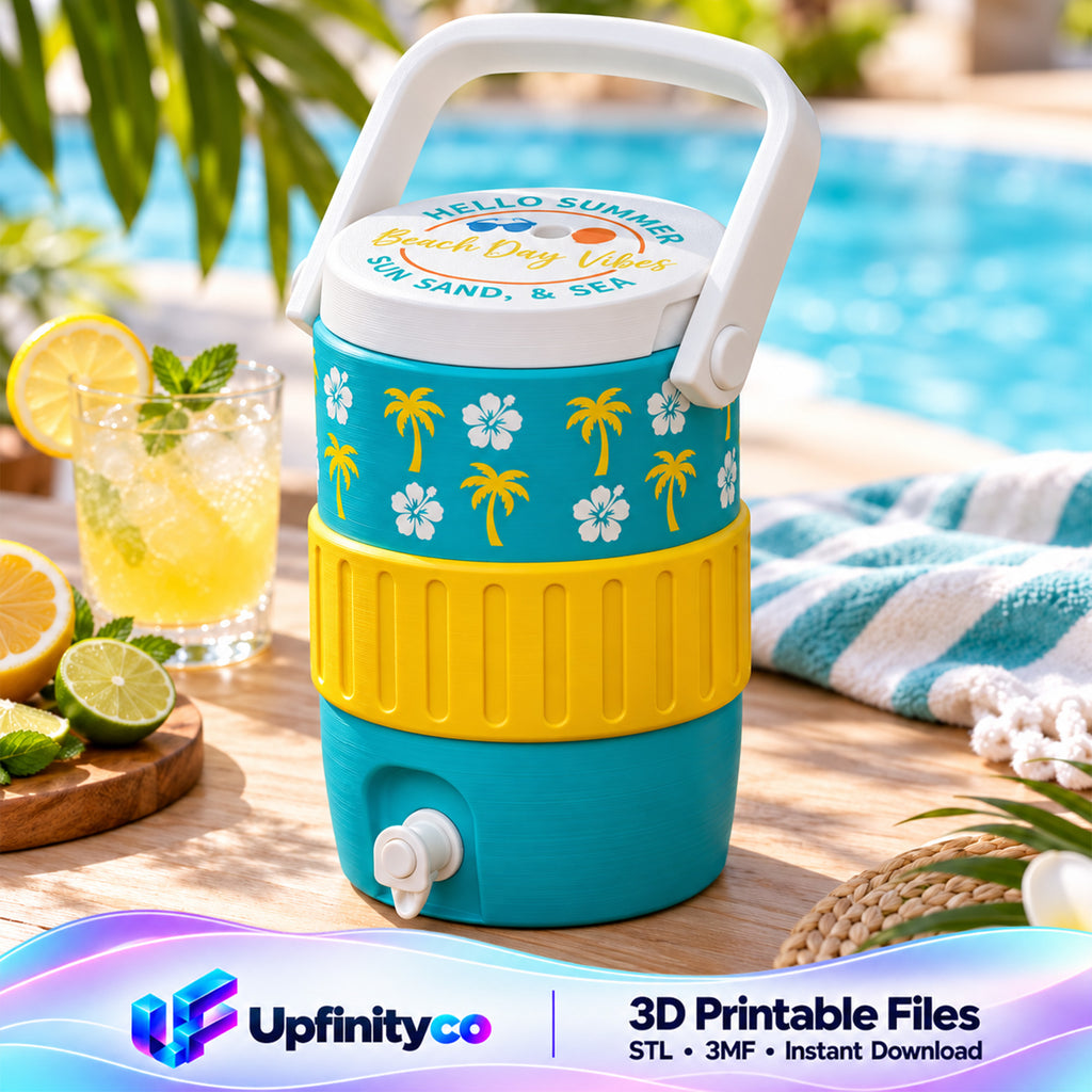 Summer Beach Mini Jug Can Cooler STL File with Palm Trees and Hibiscus