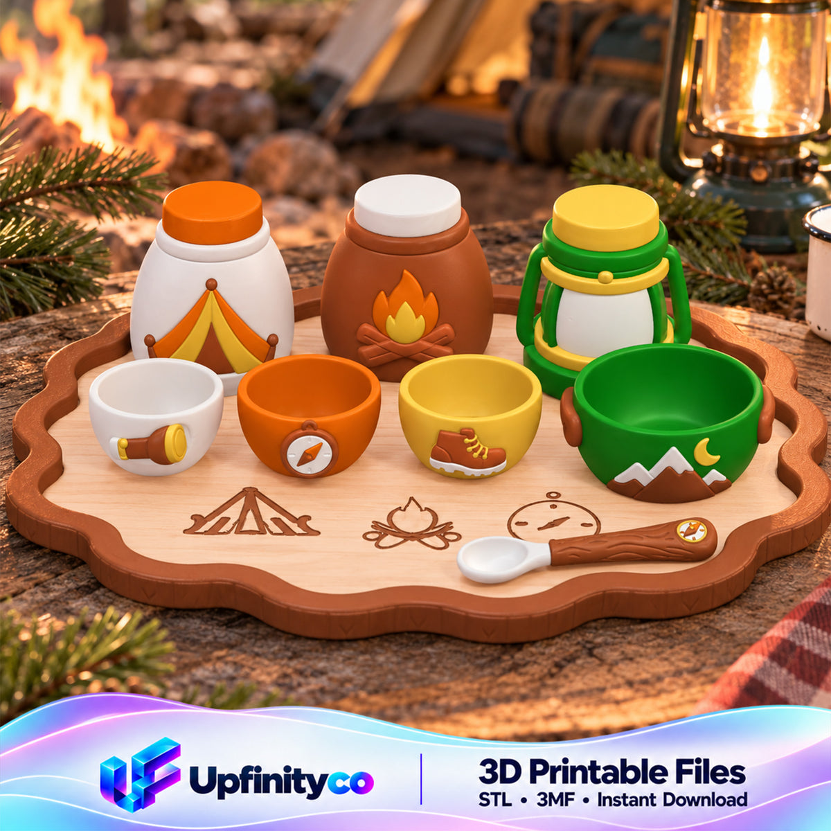 Camping Playset STL Bundle with Tray Bowls Jars and Spoon