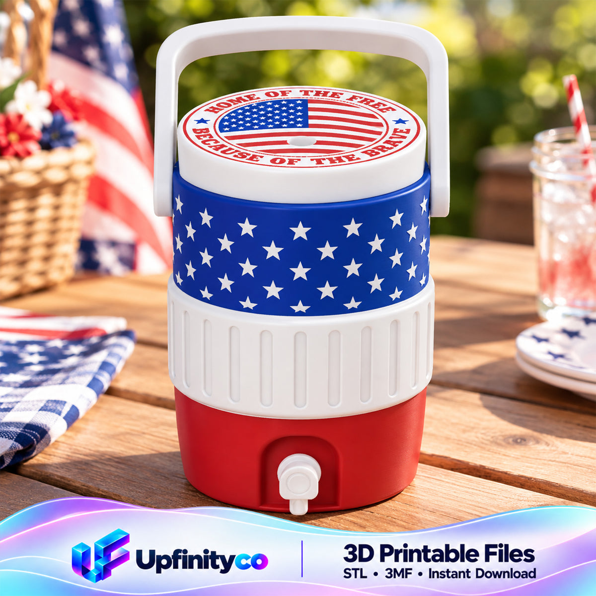 American Flag Veterans Mini Water Cooler STL with Waving Flag Lid