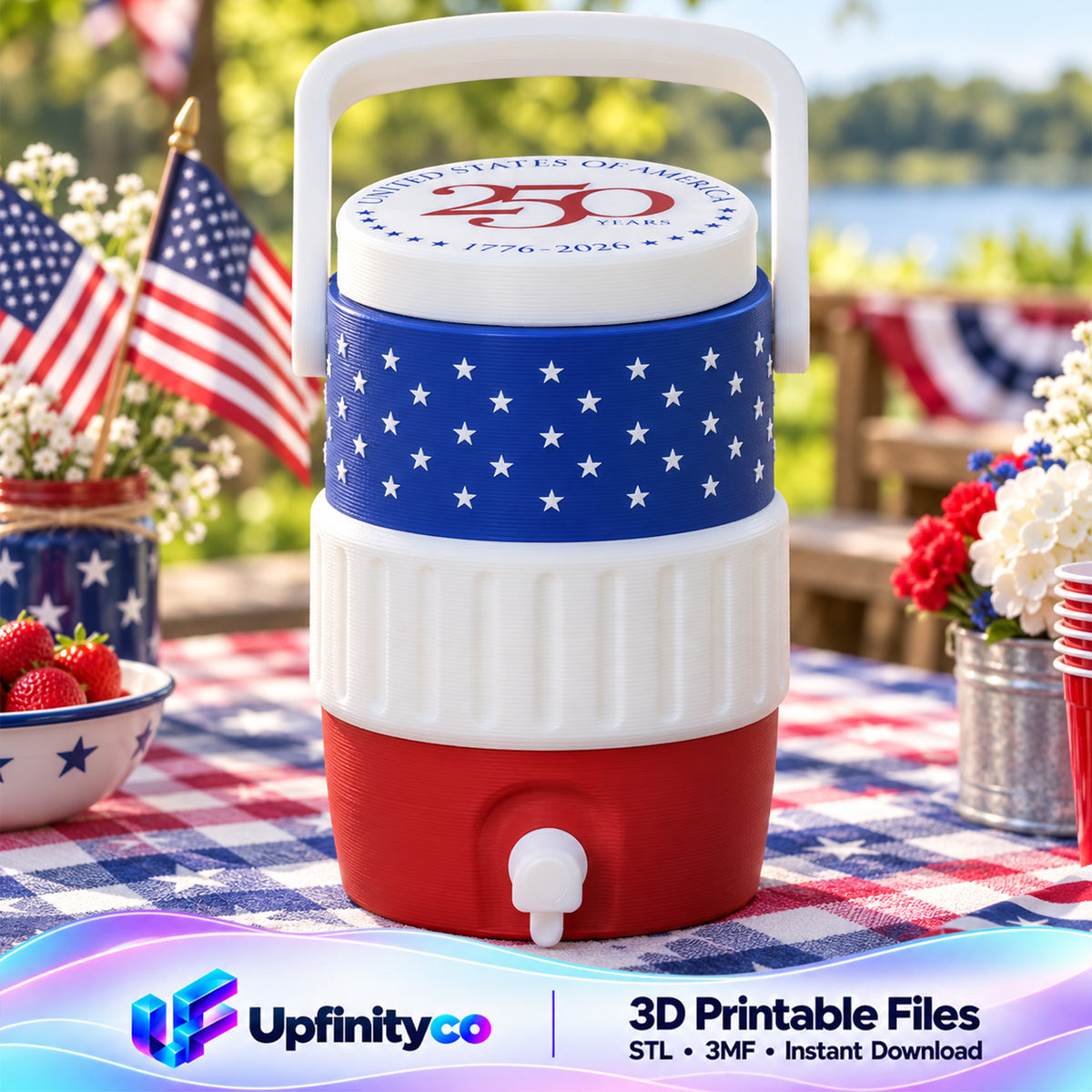 4th of July Patriotic Mini Water Cooler STL in Red White and Blue