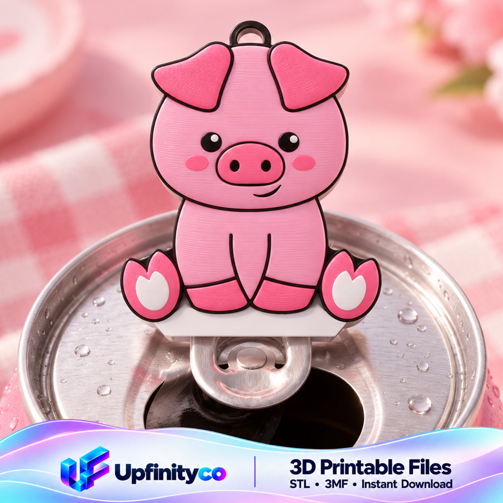 Cute Pink Pig Soda Can Opener Keychain STL File with Nail Saver