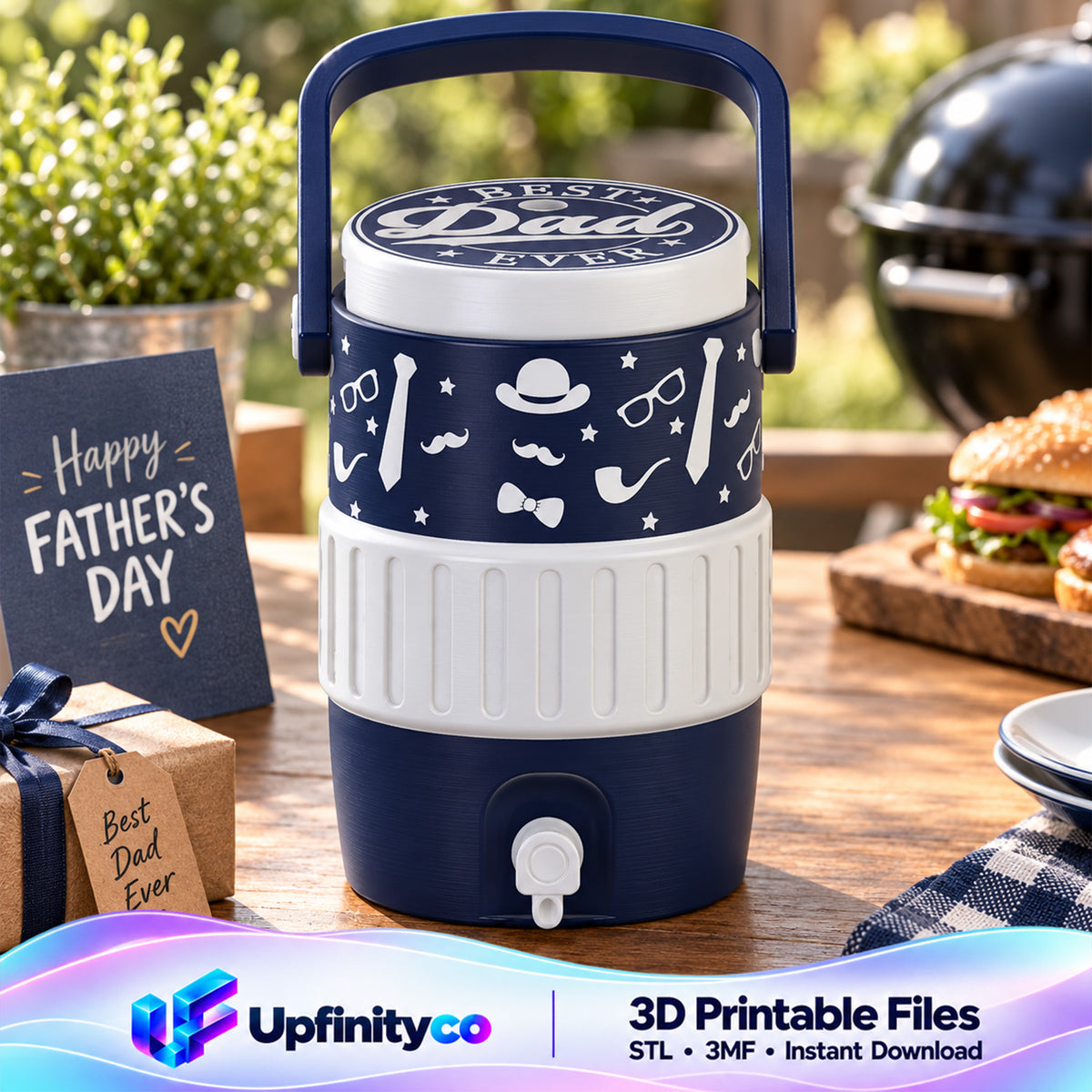Father's Day Best Dad Ever Mini Water Cooler STL in Navy and White