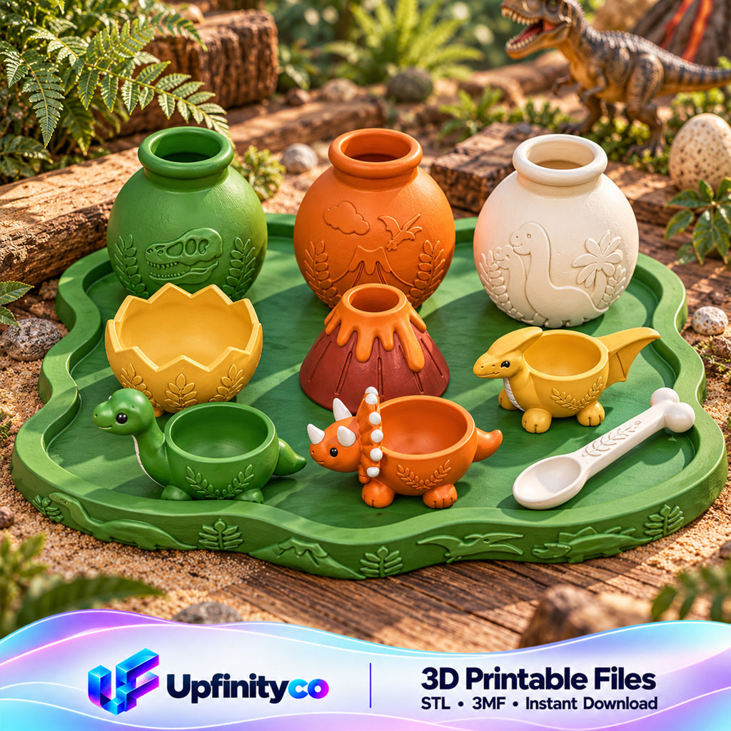 Dinosaur Playset STL Bundle with Tray Bowls Jars Volcano and Spoon