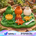 Dinosaur Playset STL Bundle with Tray Bowls Jars Volcano and Spoon