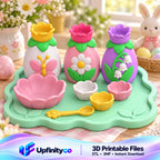 Flower Tea Party Playset STL Bundle with Tray Bowls and Bottles