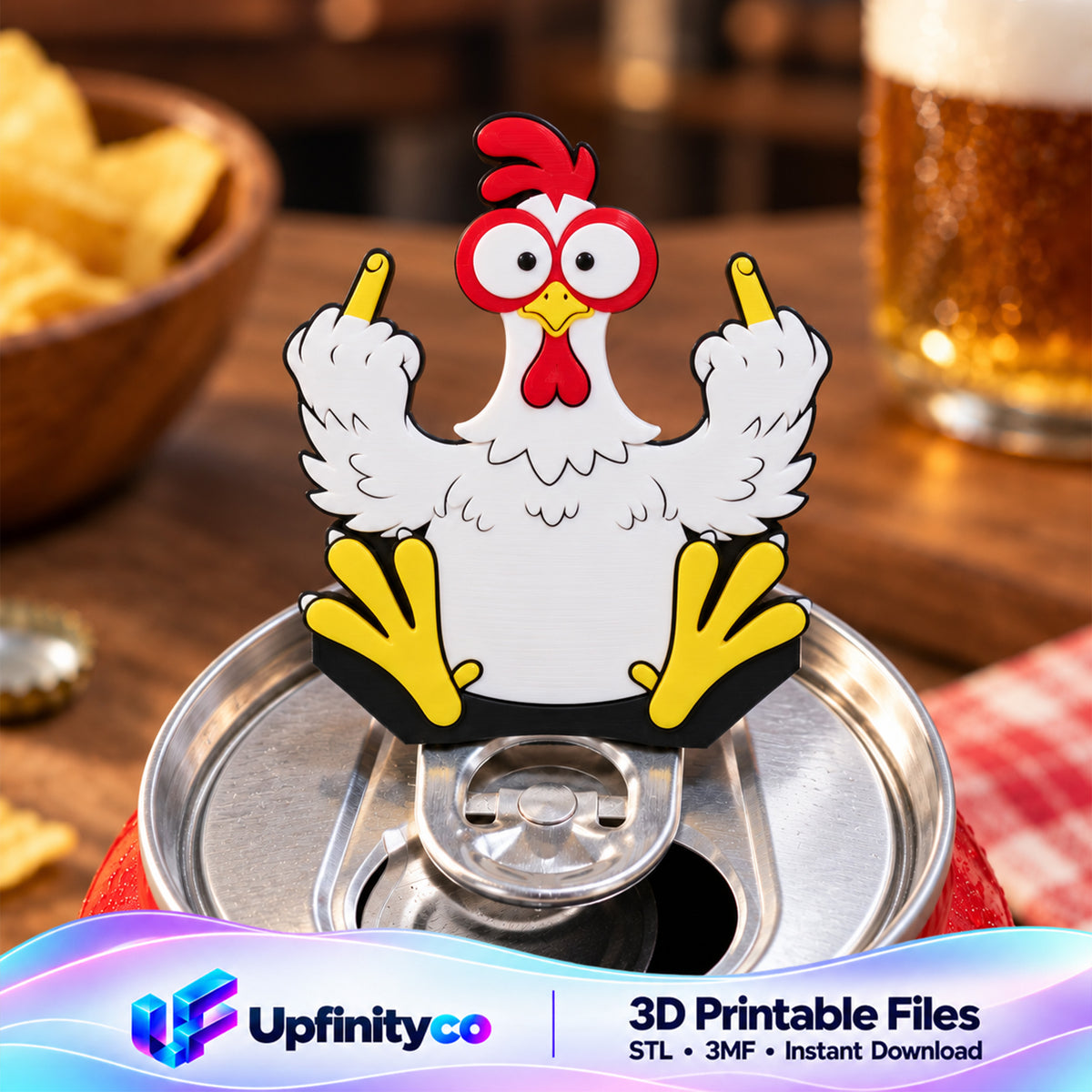 Funny Chicken Soda Can Opener Keychain STL File with Nail Saver